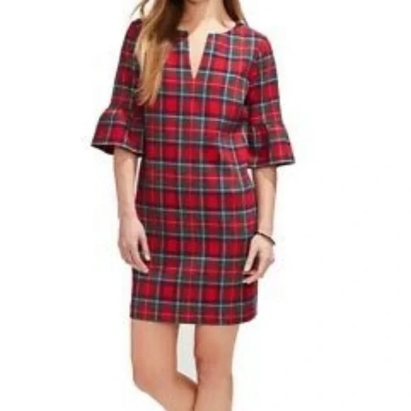 Vineyard Vines Jolly Plaid Greenwich Flutter Sleeve Shift Dress - Picture 2 of 13